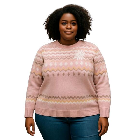 Alfred Dunner Fair Isle Sweater Womens Plus Size 2X Pink Embroidered NEW NWT $73 - Picture 1 of 13